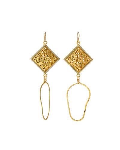 Pave Filigree Cushion Double-drop Earrings