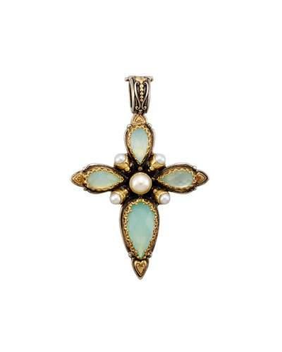 Amphitrite Teardrop Agate & Pearl Cross Pendant Enhancer
