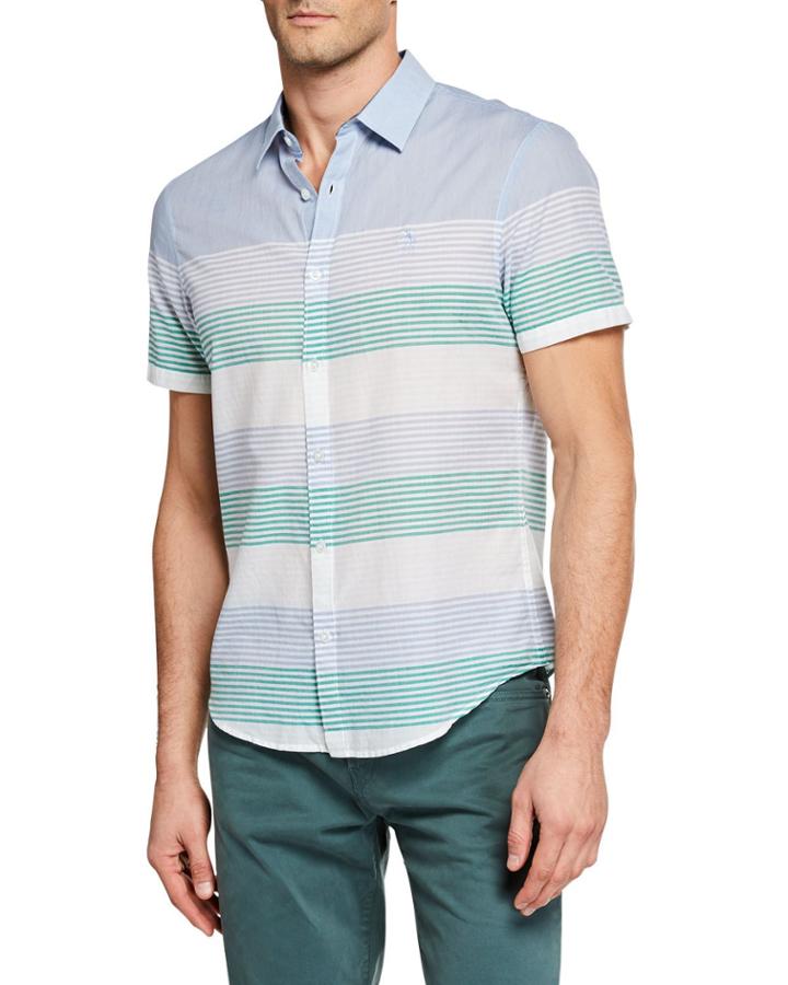 Men's Engineered Stripe Short-sleeve Button-down