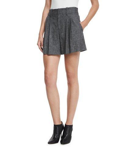 Eloise High-waist Double-pleated Shorts, Charcoal