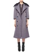 Chesler Double-breasted Herringbone Top Coat W/ Removable Crochet Collar