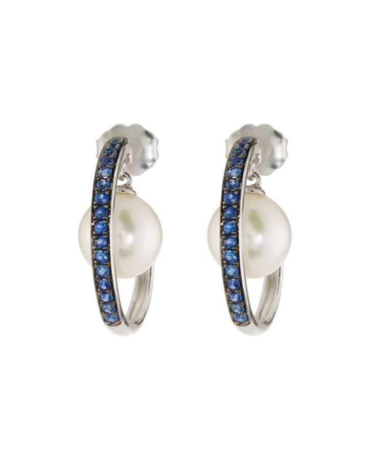 14k Sapphire & Pearl Hoop Earrings