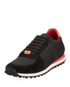 Men's Fabric & Suede Trainers W/check Trim, Black
