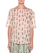 Short-sleeve Vine-print Top