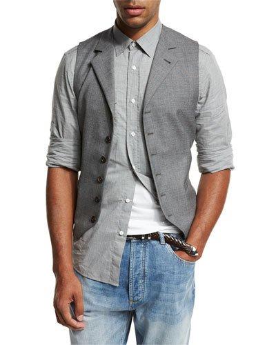 6-button Wool Waistcoat, Gray