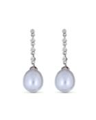 14k White Gold Pearl Dangling Elegant Earrings W/ Diamonds