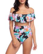 Tropic Wave Shirred Off-shoulder Bikini Top