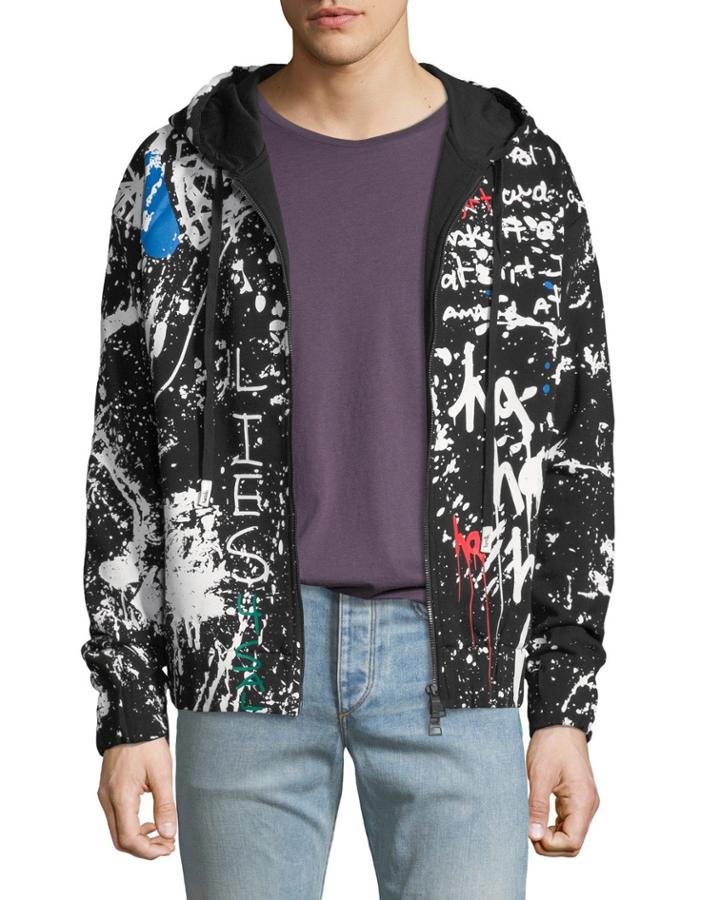 Men's Painted Canvas Zip-front Hoodie