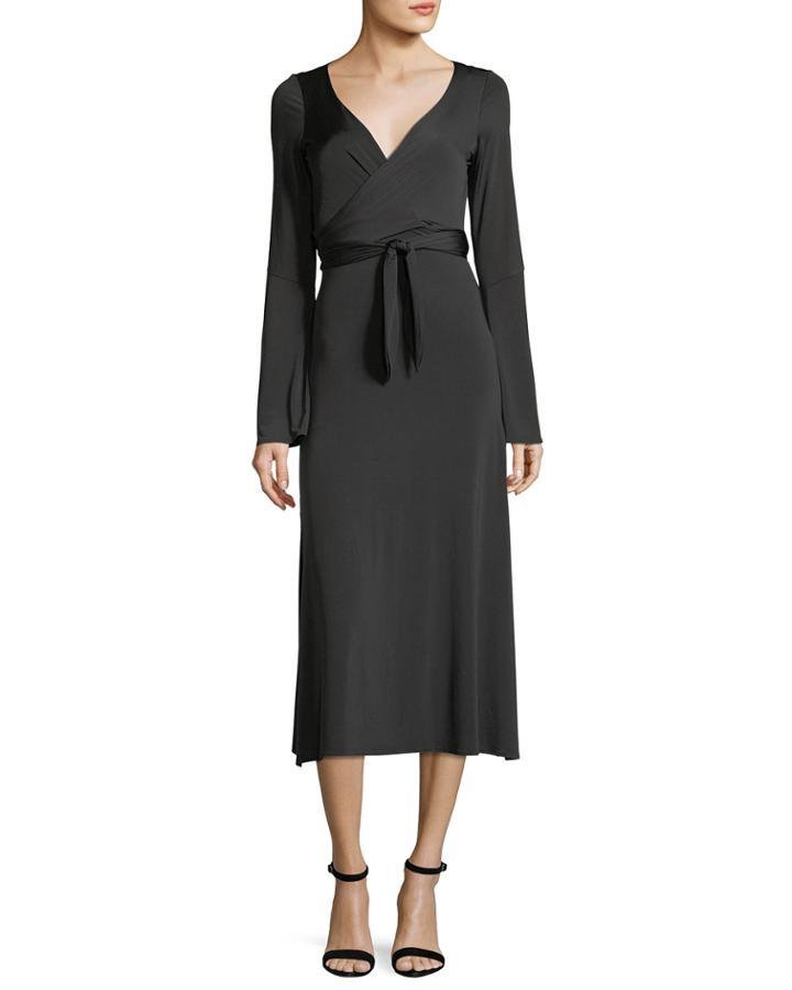 Lourdes Wrap-front Long-sleeve Jersey Cocktail Dress