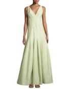 Sleeveless V-neck Structured Gown, Pistachio