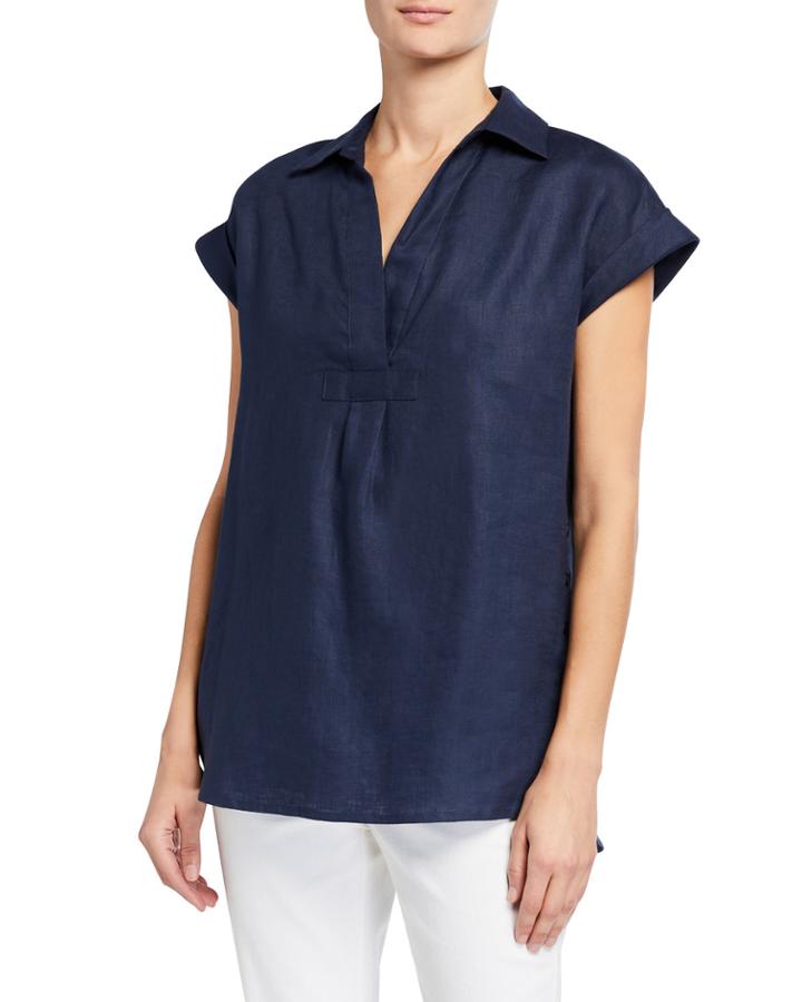 Side-button High-low Linen Tunic Top