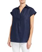 Side-button High-low Linen Tunic Top