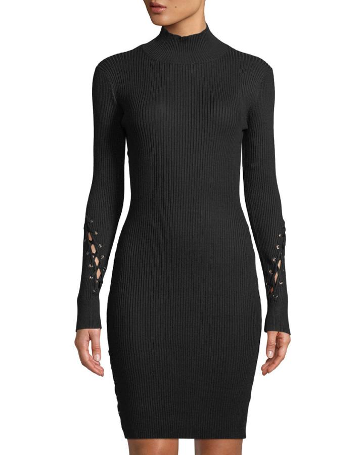 Miller Mock-neck Laced-sleeve Ribbed Dress