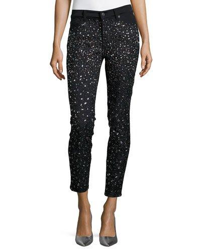 Ombre-crystal Skinny Jeans, Black