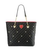 Quilted Flower-stud Chain Shopper Tote Bag
