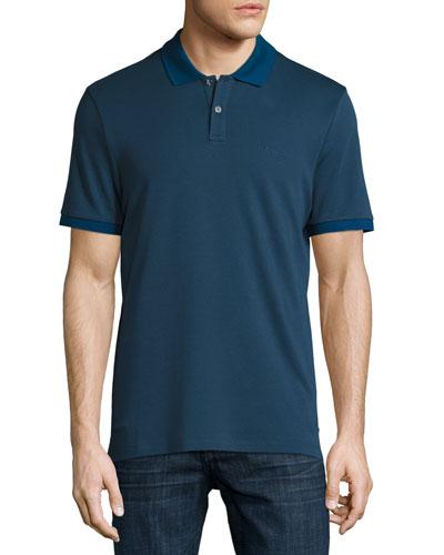 Short-sleeve Chambray Polo Shirt, River Blue