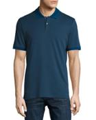 Short-sleeve Chambray Polo Shirt, River Blue