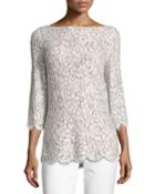 Embellished Lace 3/4-sleeve Tunic Top, White