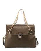 Chain-handle Leather Slouchy Tote Bag