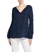 Lantern-sleeve Tie-neck Top