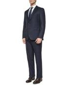 Windowpane Two-piece Wool Suit, Navy/gray