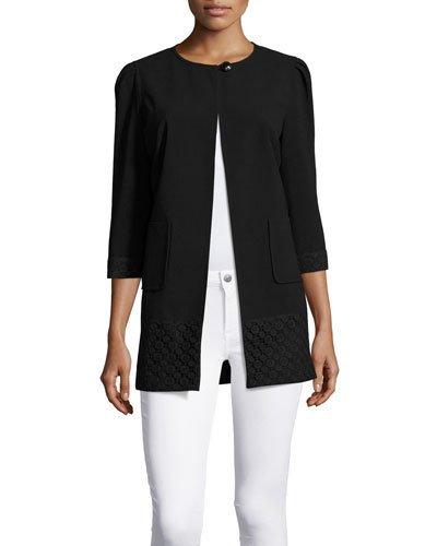 3/4-sleeve Crochet-trim Jacket, Black