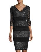 Textured-panel Sheath Dress, Black/silver