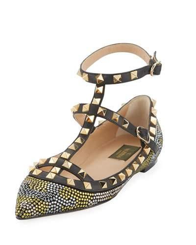 Rockstud Embellished Flat, Black/multi