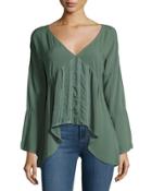 Riverly V-neck Lace-trim Top, Hunter Green