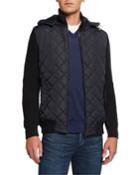 Men's Mixed-media Diamond Quilted Hoodie Jacket