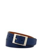 Darrowsville Nickel Buckle Leather Belt, Blue