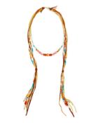 Long Beaded Leather Necklace, Peach