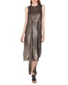 Sleeveless Self-belt A-line Metallic Silk Devore Cocktail Dress