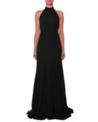 Halter Open-back A-line Stretch-cady Evening Gown