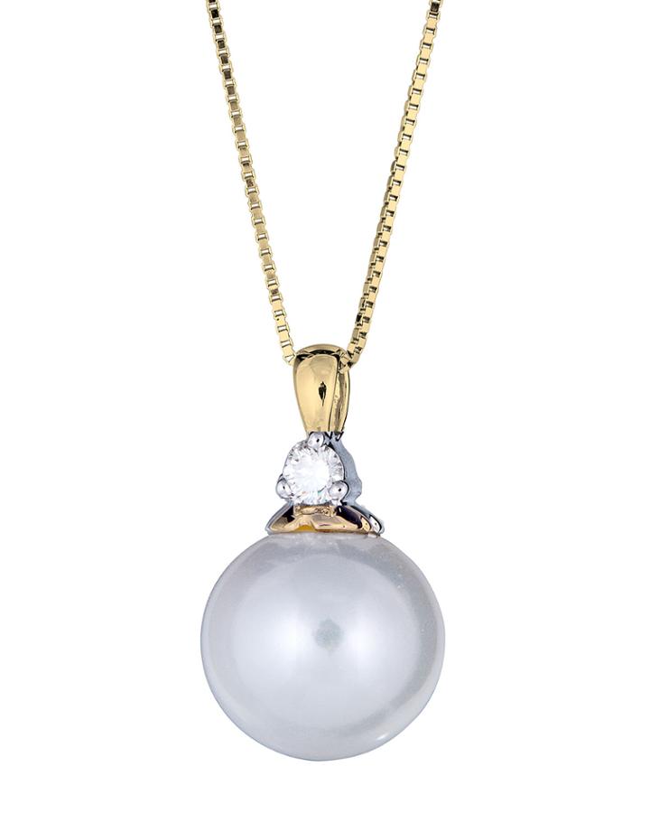 Classic 14k 1-diamond 10mm Pearl Pendant Necklace