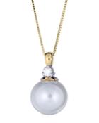 Classic 14k 1-diamond 10mm Pearl Pendant Necklace