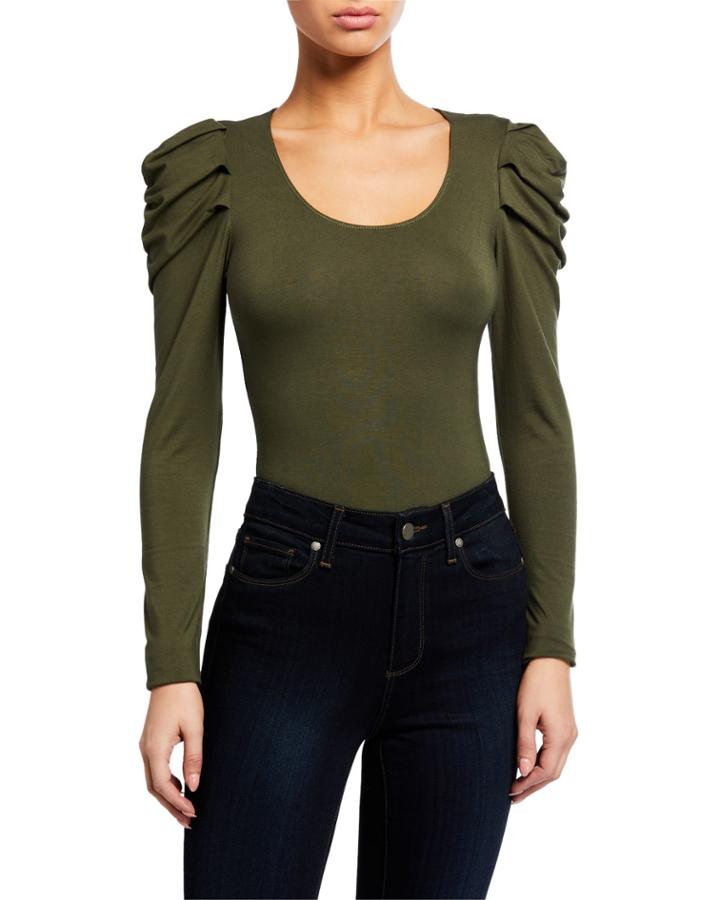 Scoop-neck Puff-sleeve Bodysuit