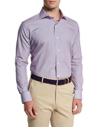 Geometric-print Long-sleeve Sport Shirt, Blue Pattern