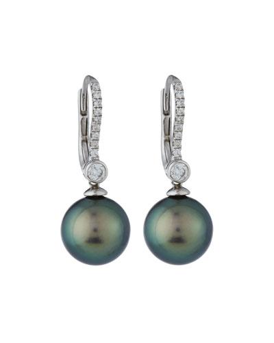 18k Tahitian Pearl & Diamond Drop Earrings