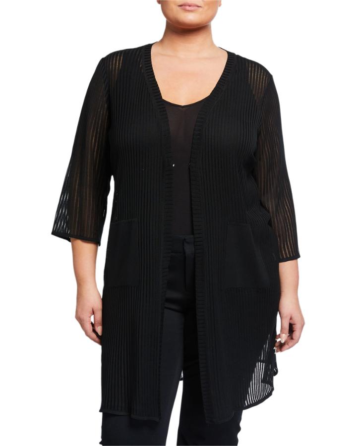 Plus Size 3/4-sleeve Knit Jacket