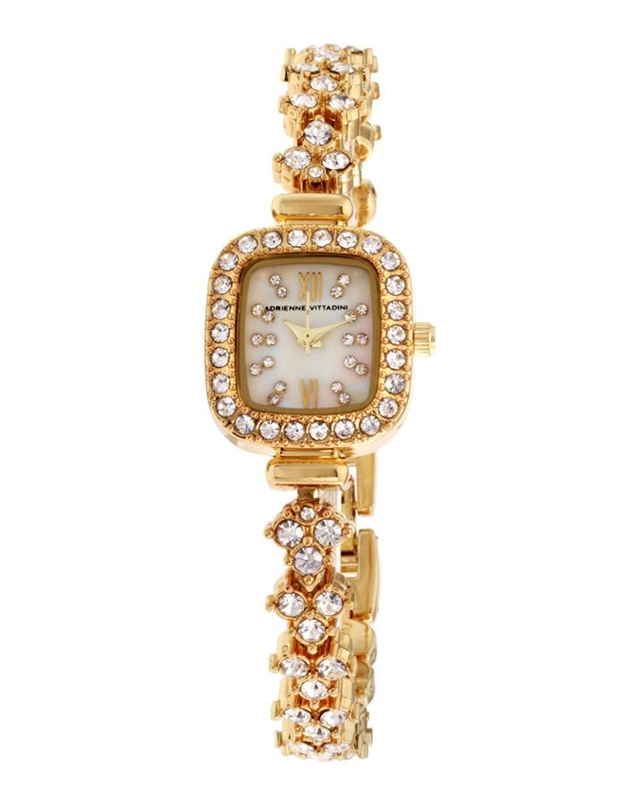 20mm Crystalized Square Watch W/ Bracelet, Gold