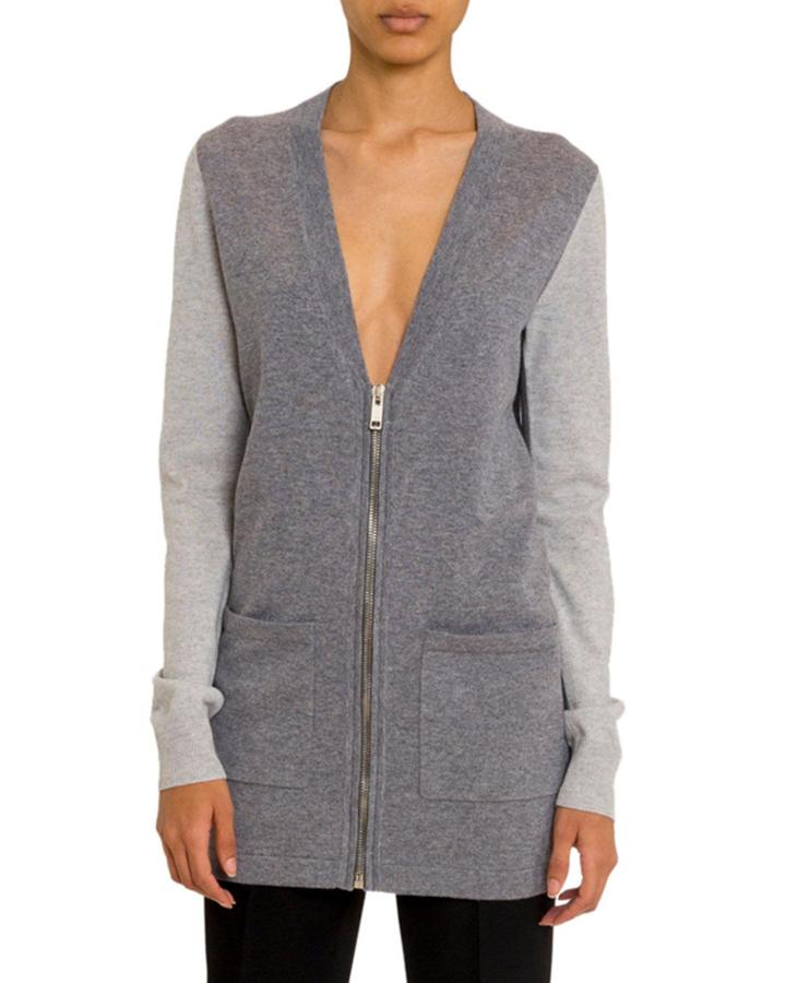 Cashmere Colorblocked Zip-front Cardigan