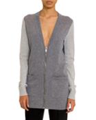 Cashmere Colorblocked Zip-front Cardigan