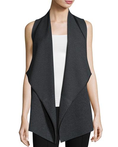 Asymmetric Ribbed Cardigan Vest,