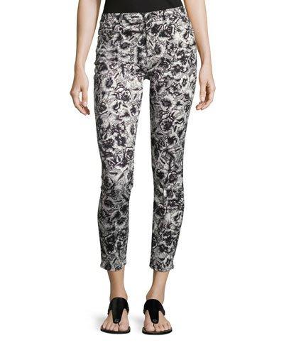 Etched Floral-print Skinny Ankle Jeans