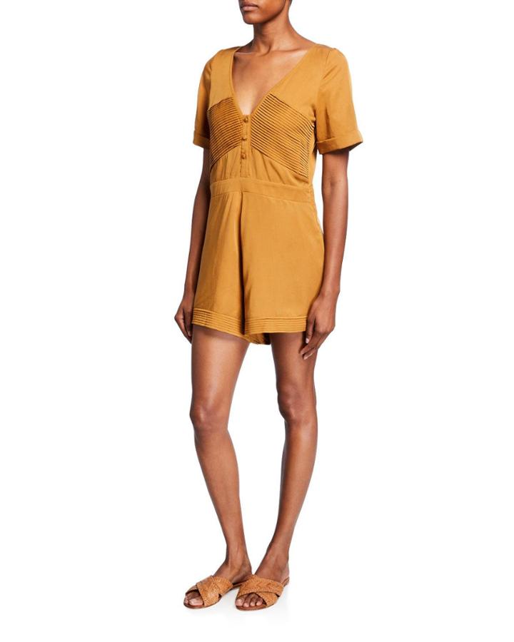 The Luella Pleated Romper, Brown