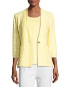 Textured One-button Jacket, Yellow,