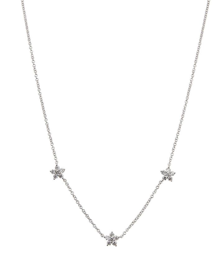 14k White Gold Diamond 3-flower Necklace