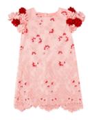 Lace Dress W/ 3d Felt Flower Sleeves,