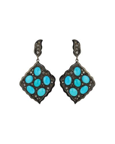 Pave Diamond & Turquoise Drop Earrings